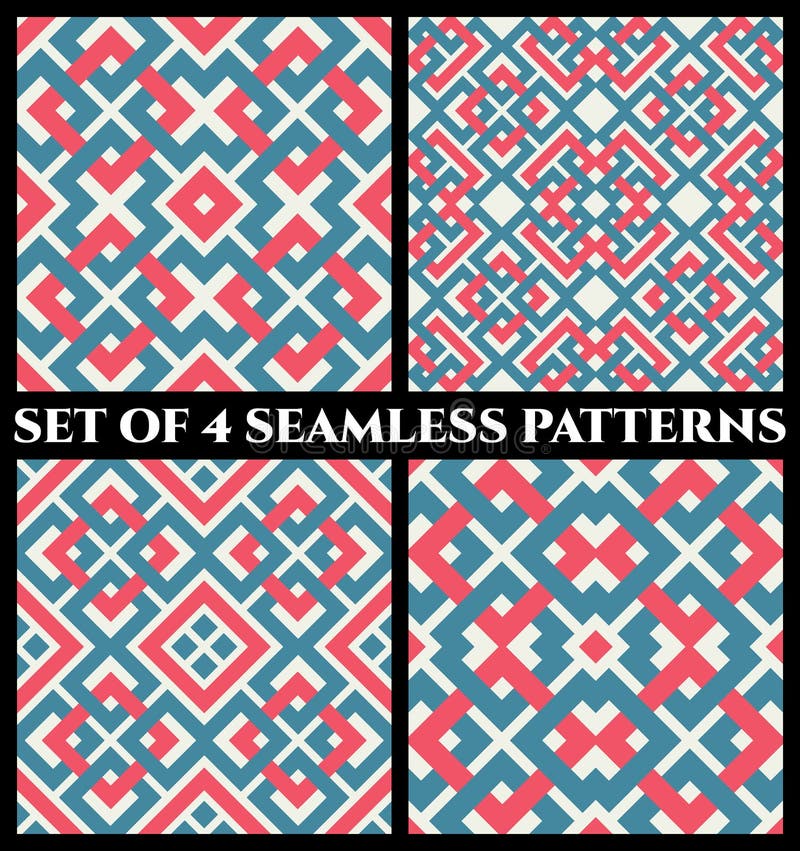 Geometrische nahtlose Muster mit keltischer Verzierung von roten, blauen und weißen Schatten stock abbildung Geometrische nahtlose Muster mit keltischer Verzierung von roten, blauen und weißen Schatten stock abbildung
