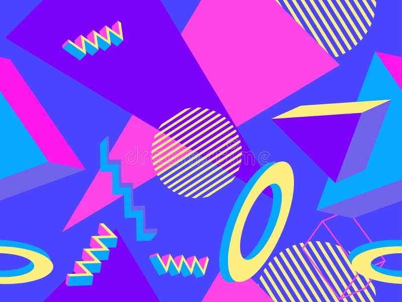 Geometrisches nahtlose Muster Memphis in der Art der 80er Jahre. moderner modischer Hintergrund virtueller Realität der Objekte 3d vektor abbildung