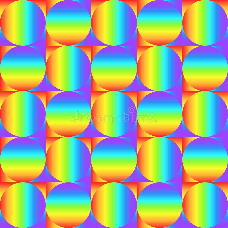Geometrisches nahtloses Muster mit mehrfarbigen Steigungsquadraten und Kreisen, Regenbogenfarbabstrakte Verzierung, grafische Bes vektor abbildung Geometrisches nahtloses Muster mit mehrfarbigen Steigungsquadraten und Kreisen, Regenbogenfarbabstrakte Verzierung, grafische Bes vektor abbildung