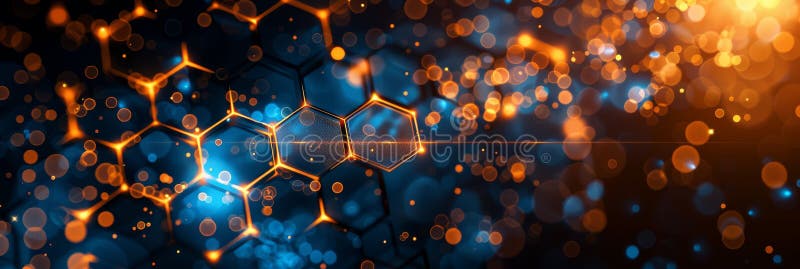 Geometrisches Netzwerk mit glühenden Lichtern und sechseckigen Mustern für Scifi-Technik und futuristische Kunst. Ein atemberaubendes abstraktes Bild mit leuchtenden Lichtern und faszinierenden sechseckigen Formen im dunklen Hintergrund. ai generiert