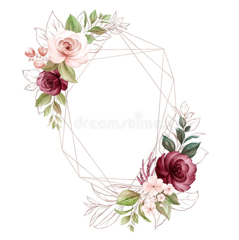 Geometrisk floreringsram av brun och buggork vattenfärg och glittblad. botanisk illustration för kortets utformning royaltyfri illustrationer