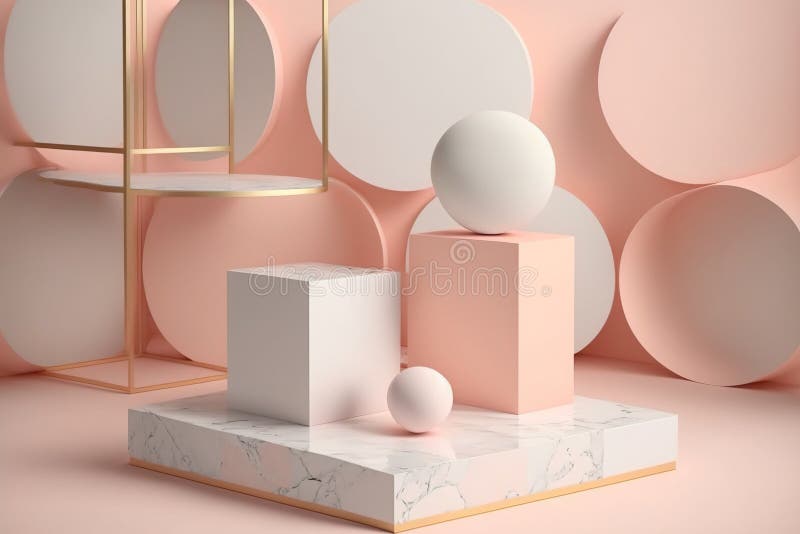 Geometrisk form rosa podium med venen av marmortexturdesign. felfri royaltyfri illustrationer