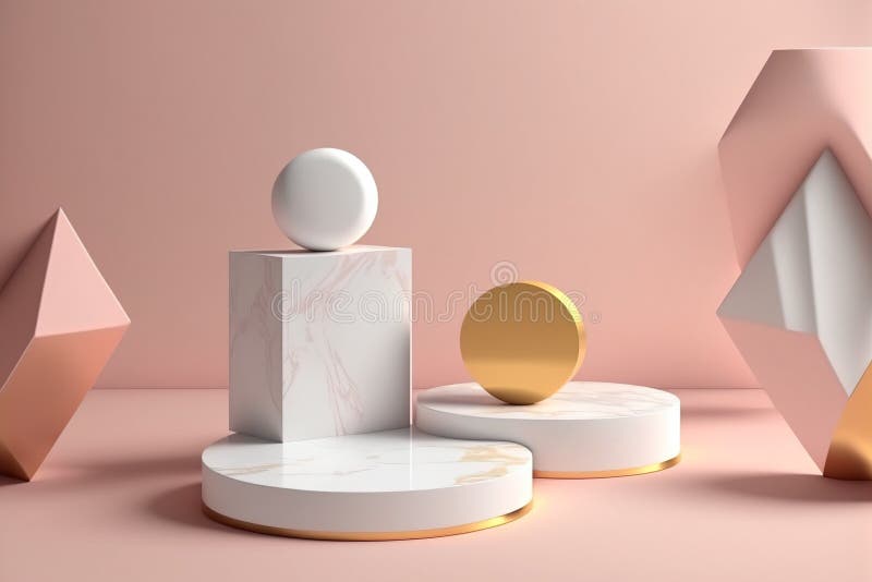 Geometrisk form rosa podium med venen av marmortexturdesign. felfri stock illustrationer