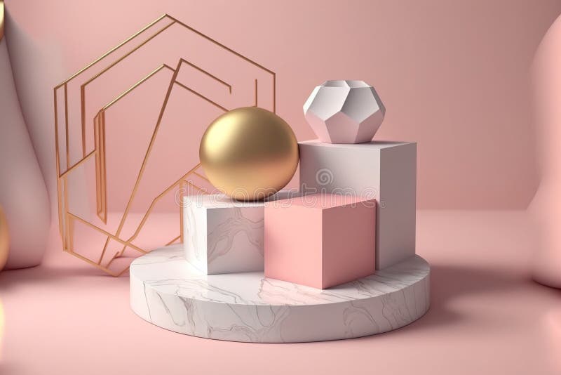 Geometrisk form rosa podium med venen av marmortexturdesign. felfri vektor illustrationer