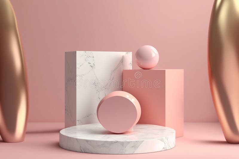 Geometrisk form rosa podium med venen av marmortexturdesign. felfri vektor illustrationer