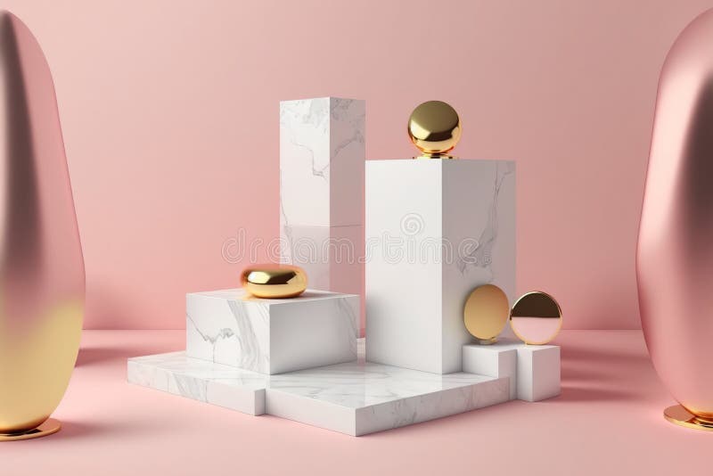Geometrisk form rosa podium med venen av marmortexturdesign. felfri vektor illustrationer