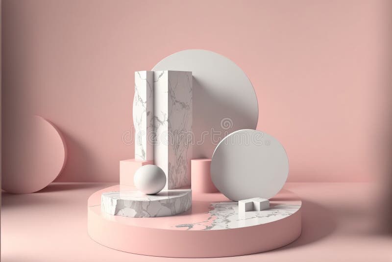 Geometrisk form rosa podium med venen av marmortexturdesign. felfri royaltyfri illustrationer