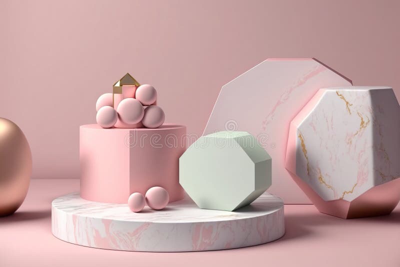 Geometrisk form rosa podium med venen av marmortexturdesign. felfri stock illustrationer