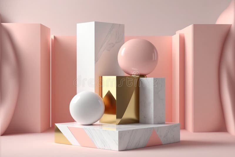Geometrisk form rosa podium med venen av marmortexturdesign. felfri vektor illustrationer