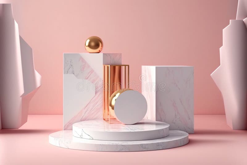 Geometrisk form rosa podium med venen av marmortexturdesign. felfri vektor illustrationer