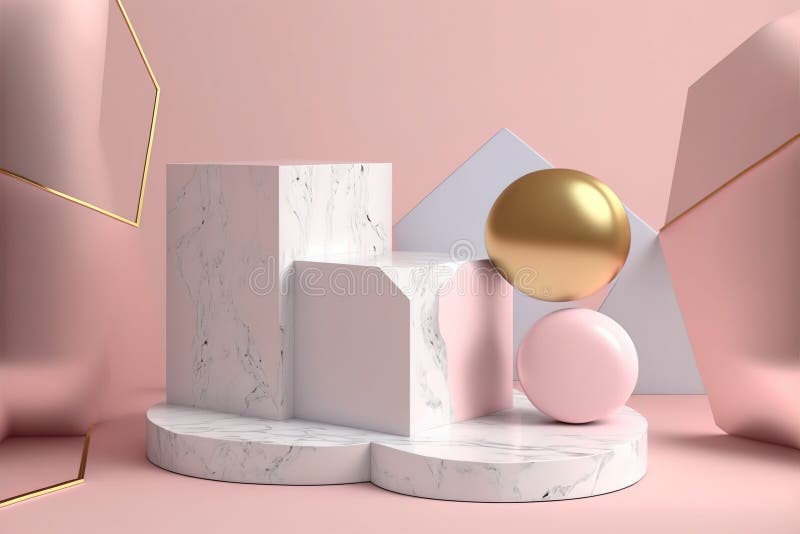 Geometrisk form rosa podium med venen av marmortexturdesign. felfri royaltyfri illustrationer