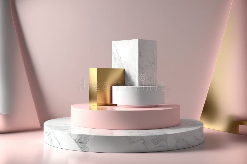 Geometrisk form rosa podium med venen av marmortexturdesign. felfri royaltyfri illustrationer