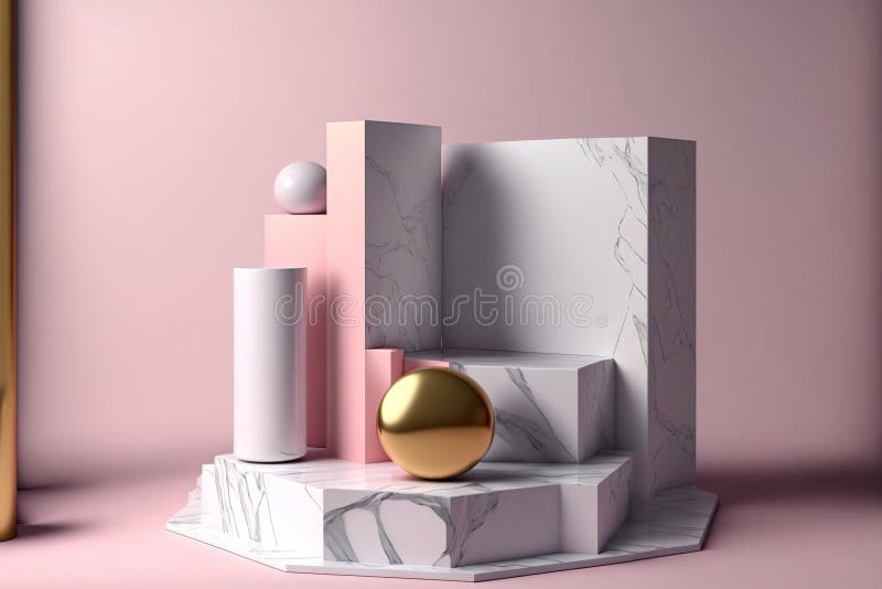 Geometrisk form rosa podium med venen av marmortexturdesign. felfri vektor illustrationer