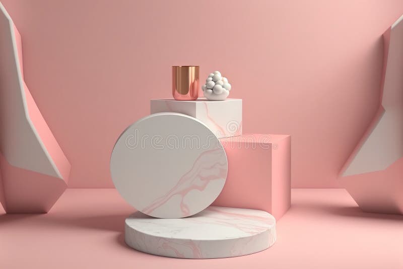 Geometrisk form rosa podium med venen av marmortexturdesign. felfri stock illustrationer
