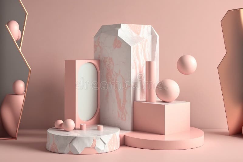 Geometrisk form rosa podium med venen av marmortexturdesign. felfri vektor illustrationer