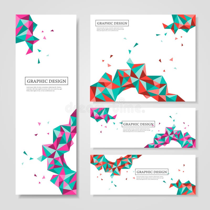 Geometrisk färgrik triangeldesign för baneruppsättning stock illustrationer