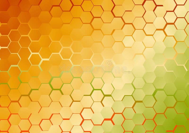 Geometrisk hexagonmönsterbakgrund för orange och grön övertoning