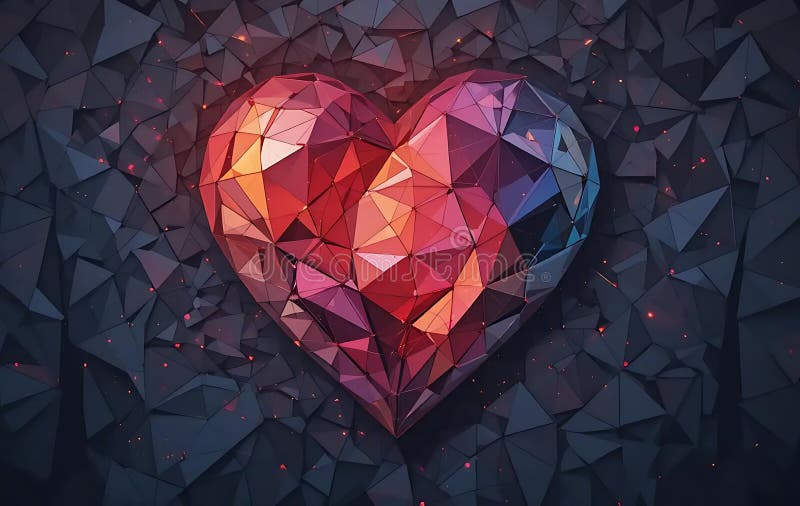 Geometrisk hjärtrytm med låg polyfärglösa trianglar vektor illustrationer