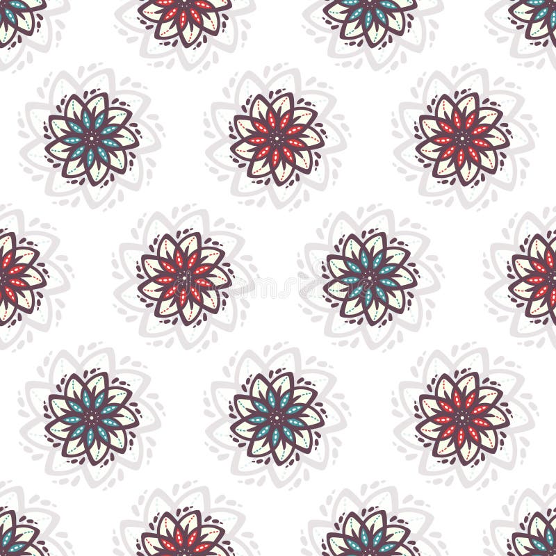 Geometrisk modell för abstrakt blomma Etnisk sömlös vektorbakgrund röd blå vit prydnad Prydnad för tyg stock illustrationer Geometrisk modell för abstrakt blomma Etnisk sömlös vektorbakgrund röd blå vit prydnad Prydnad för tyg stock illustrationer