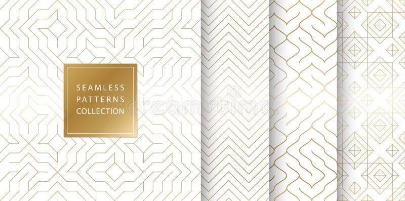 Geometrisk sömlös guld- modellbakgrund Enkelt vitt tryck för vektordiagram Upprepa linjen abstrakt texturuppsättning minimalistic vektor illustrationer