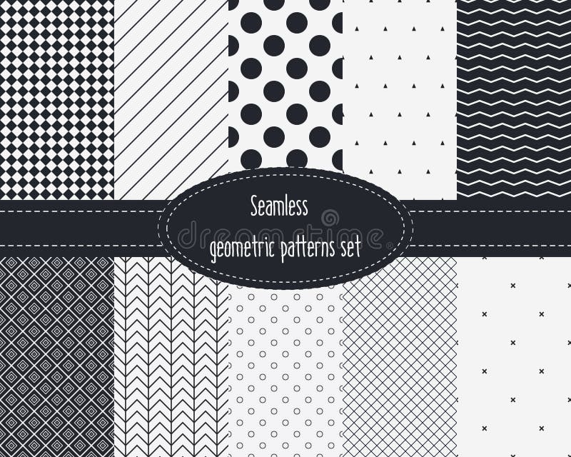 Geometrisk sömlös modelluppsättning Mörker och ljus - grå färgfärger svart white stock illustrationer