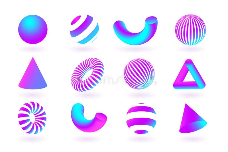 Vibrant geometry 3D shapes set. Vector design elements for social media and visual content, web and UI design, posters and art collage, branding.