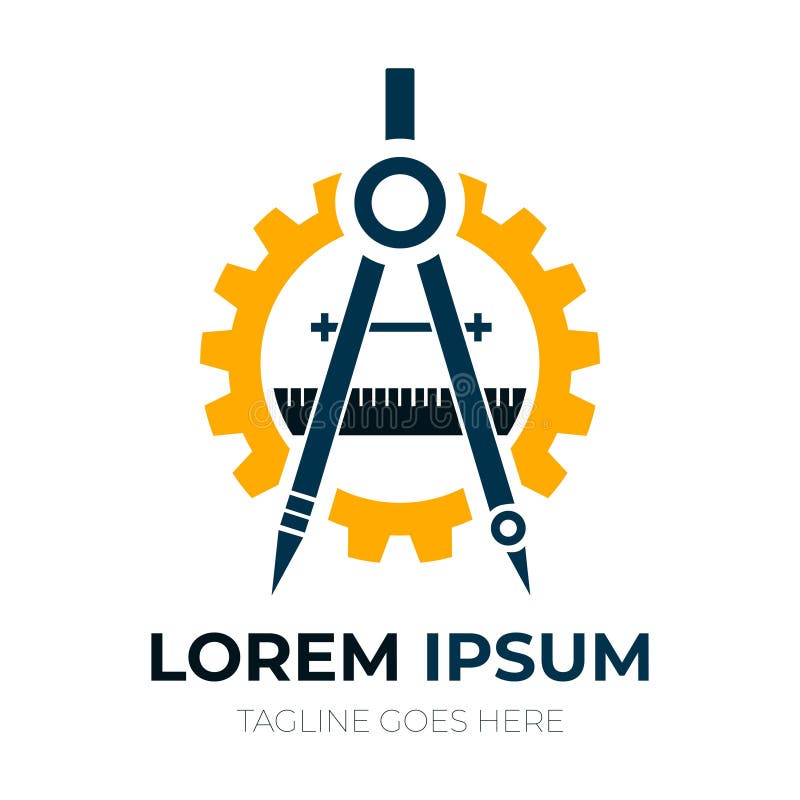 Logo descriptive geometry, engeneering graphics and mechanical drawing. Vector compass, ruler and cogwheel stock illustration
