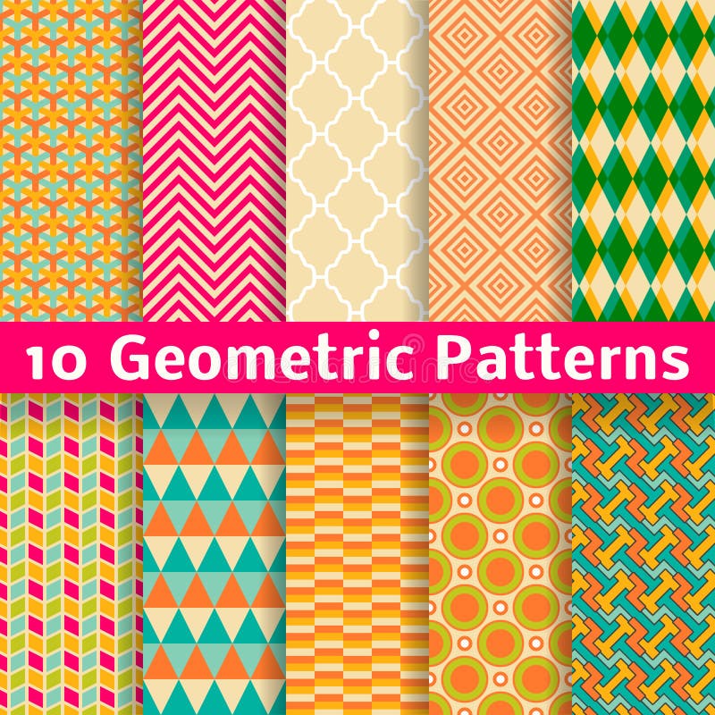 10 Geometric patterns (tiling). Set of vector seamless abstract vintage backgrounds. Retro orange, pink and blue colors. Endless texture can be used for printing onto fabric and paper or scrap booking. 10 Geometric patterns (tiling). Set of vector seamless abstract vintage backgrounds. Retro orange, pink and blue colors. Endless texture can be used for printing onto fabric and paper or scrap booking