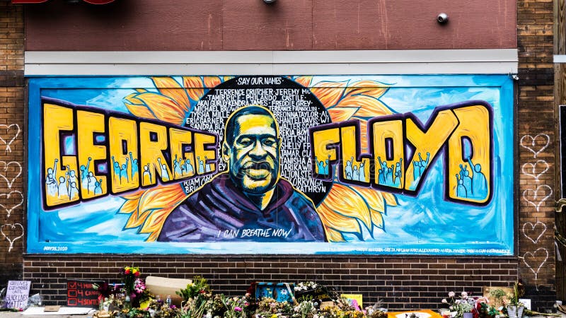George Floyd mural artwork in Minneapolis, Minnesota after the black lives matter protests and riots.