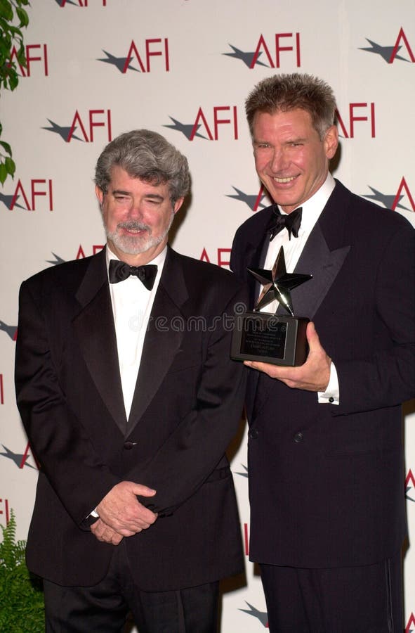 George Lucas, Harrison Ford stock foto