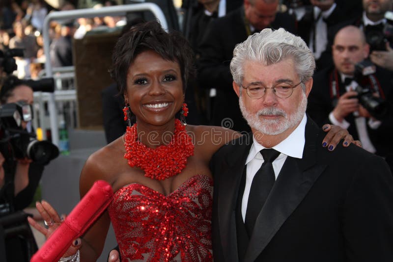 George Lucas en Mellody Hobson stock afbeelding