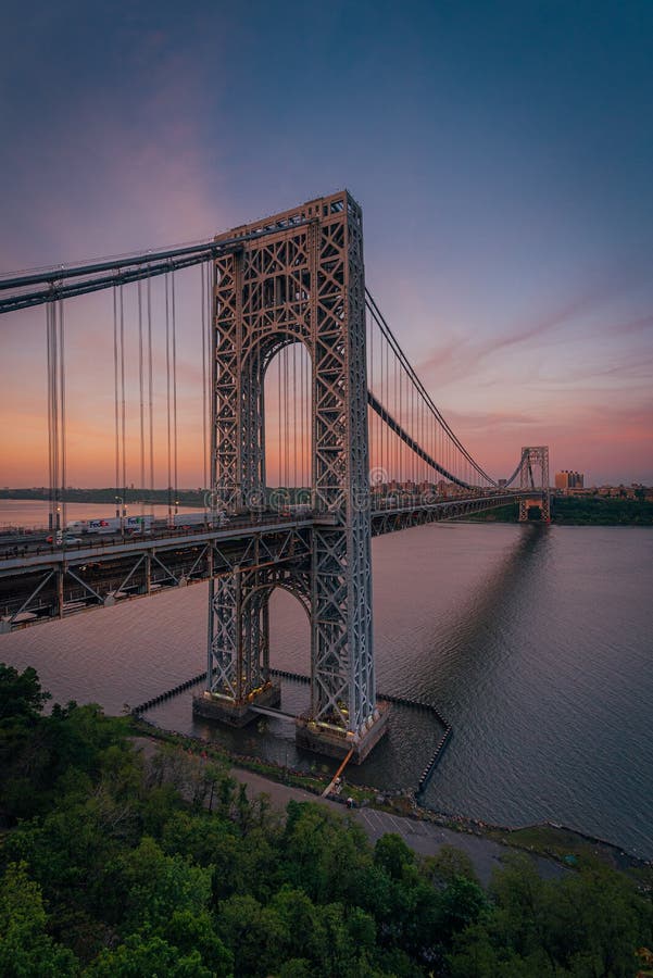 The George Washington Bridge at Sunset, Seen from Fort Lee, New Jersey  Stock Image - Image of united, extradosed: 200566507
