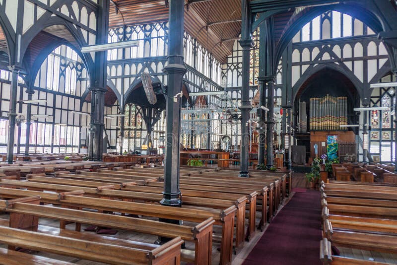 St George`s cathedral in Georgetown. GEORGETOWN, GUYANA - AUGUST 10, 2015: Interior of St George`s cathedral in Georgetown, capital of Guyana stock images St George`s cathedral in Georgetown. GEORGETOWN, GUYANA - AUGUST 10, 2015: Interior of St George`s cathedral in Georgetown, capital of Guyana stock images