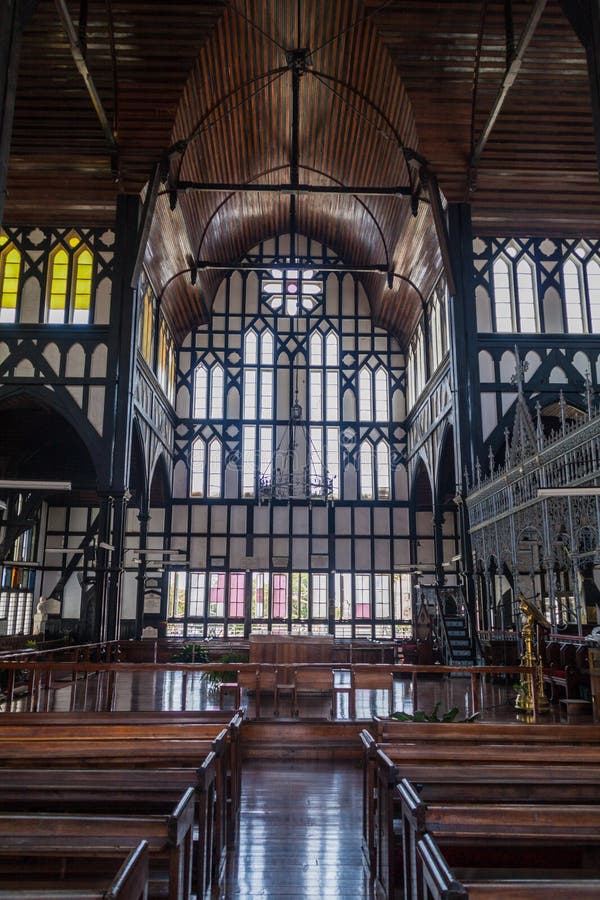 St George`s cathedral in Georgetown. GEORGETOWN, GUYANA - AUGUST 10, 2015: Interior of St George`s cathedral in Georgetown, capital of Guyana stock photos St George`s cathedral in Georgetown. GEORGETOWN, GUYANA - AUGUST 10, 2015: Interior of St George`s cathedral in Georgetown, capital of Guyana stock photos