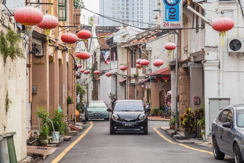Georgetown, Penang/Malesia - circa ottobre 2015: Vecchie vie ed architettura di Georgetown, Penang, Malesia fotografia stock Georgetown, Penang/Malesia - circa ottobre 2015: Vecchie vie ed architettura di Georgetown, Penang, Malesia fotografia stock