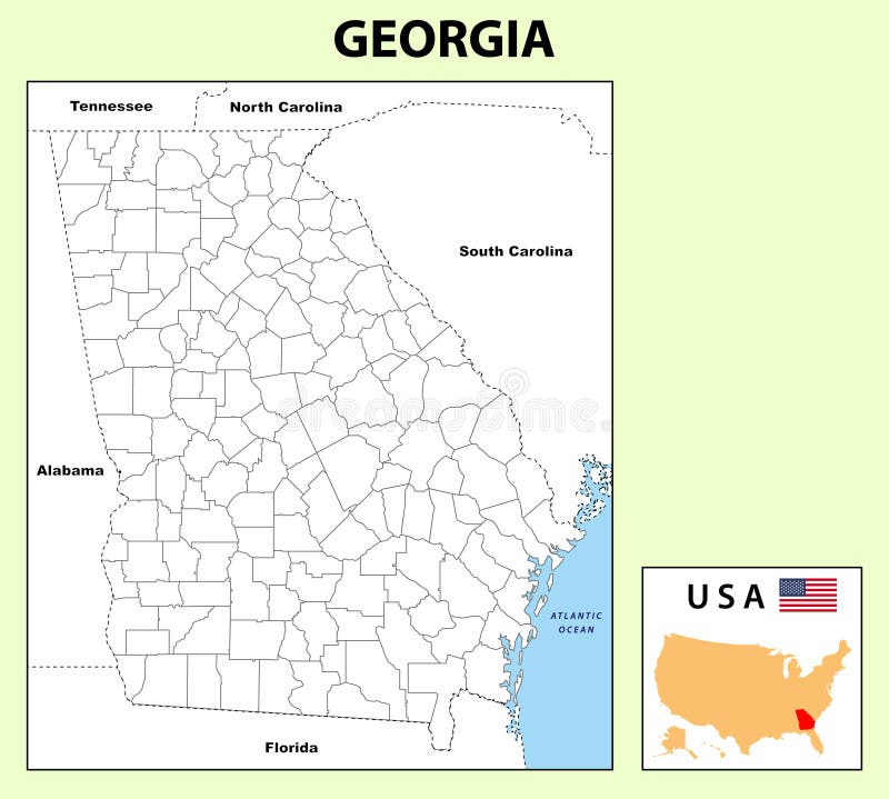 Georgia Map. Political Map of Georgia with Boundaries in Outline Stock