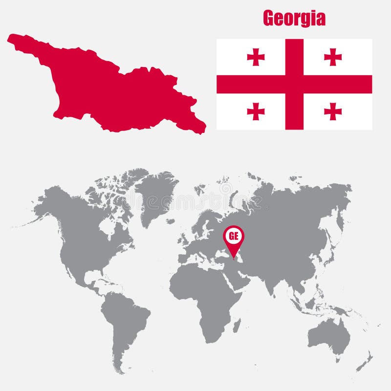 Georgia Map on a World Map with Flag and Map Pointer. Vector