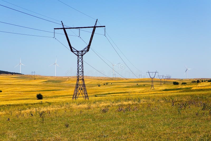 Georgia`s Wind Power Stations and High-voltage Power Lines. Stock Image