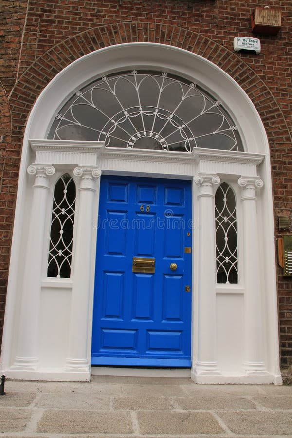 Georgian blue door in the city Dublin in Ireland.