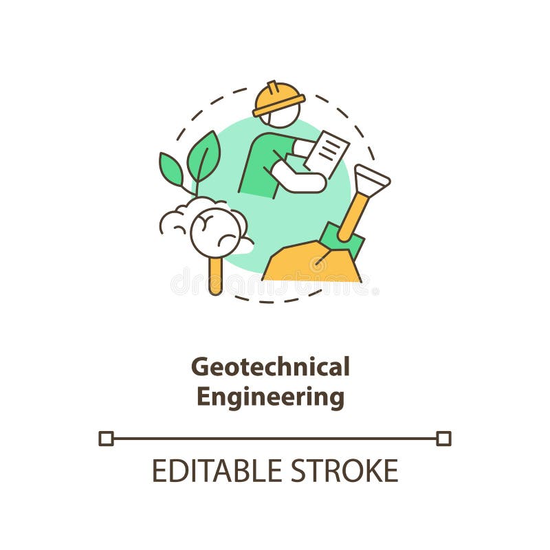 Geotechnical engineering concept icon. Construction site investigation. Engineer work. Civil engineering idea thin line illustration. Vector isolated outline RGB color drawing. Editable stroke. Civil engineering line art vectors