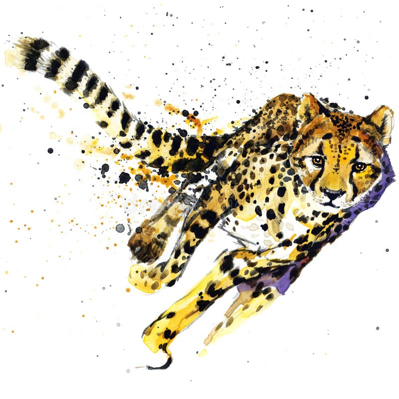 Gepard koszulki grafika, Afrykańska zwierzę geparda ilustracja z pluśnięcie akwarelą textured tło niezwykła ilustracja w