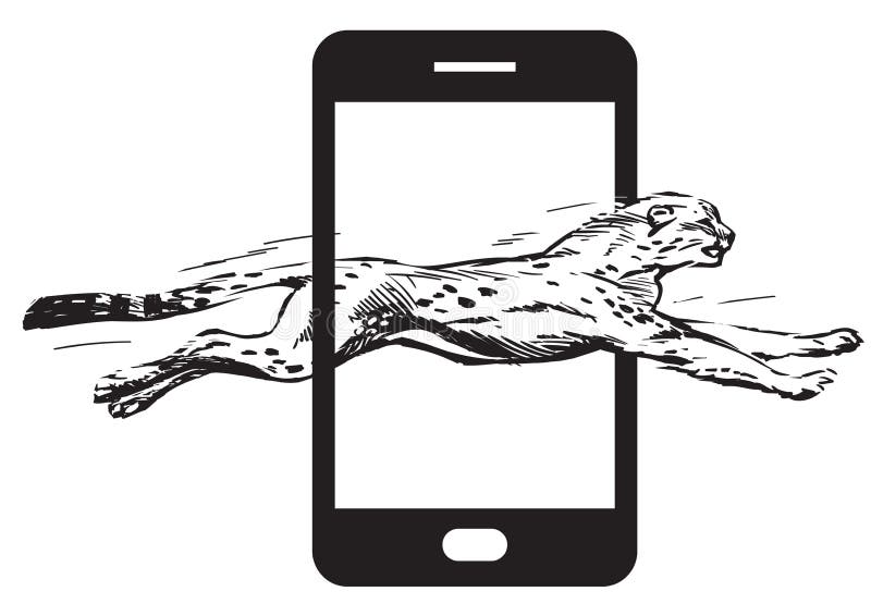 Geparda doskakiwanie przez ekranu smartfon Pojęcie szybki interneta wektor ilustracja wektor