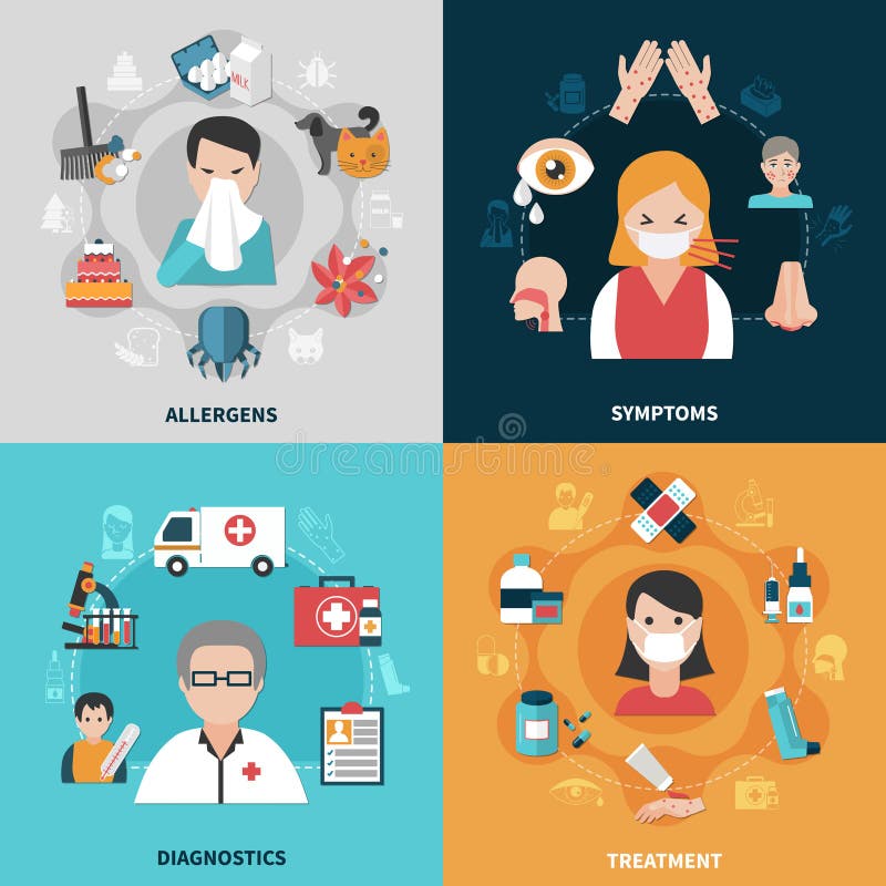 Allergie 2x2 Iconenset stock illustratie