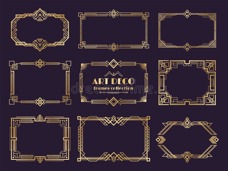 Geplaatste art decogrenzen Gouden jaren '20kaders, de geometrische stijl van de nouveauluxe, abstract uitstekend ornament Vectora royalty-vrije illustratie Geplaatste art decogrenzen Gouden jaren '20kaders, de geometrische stijl van de nouveauluxe, abstract uitstekend ornament Vectora royalty-vrije illustratie
