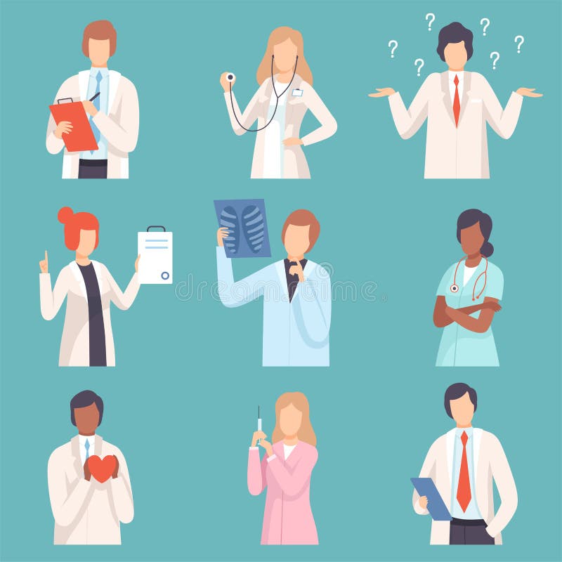 Doctor and Nurses Set, Medical Staff, Male and Female Professional Medical Workers Characters in Lab Coats Vector Illustration, Flat Style. Doctor and Nurses Set, Medical Staff, Male and Female Professional Medical Workers Characters in Lab Coats Vector Illustration, Flat Style.