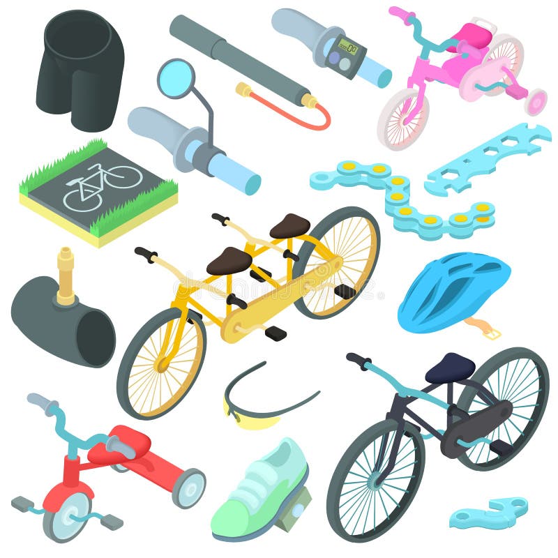Geplaatste Bikingspictogrammen, beeldverhaalstijl stock illustratie Geplaatste Bikingspictogrammen, beeldverhaalstijl stock illustratie