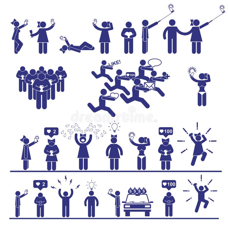 Geplaatste cijfers van de Selfie de vectorstok Sociale media pictogrammen en symbolen stock illustratie Geplaatste cijfers van de Selfie de vectorstok Sociale media pictogrammen en symbolen stock illustratie