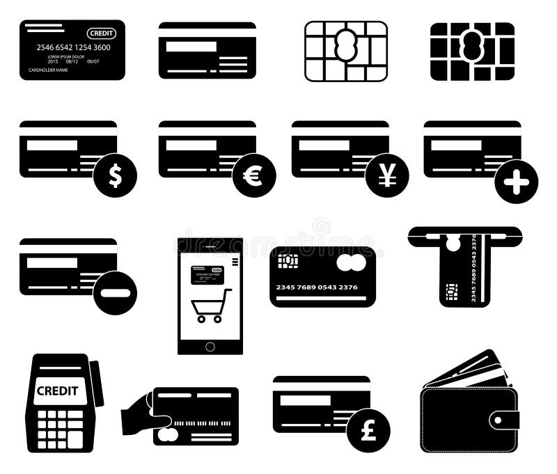 Geplaatste creditcardpictogrammen stock illustratie Geplaatste creditcardpictogrammen stock illustratie
