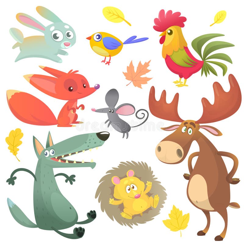Geplaatste de Dieren van het beeldverhaallandbouwbedrijf Vectorillustraties van konijn, haan, vos, muis, wolf, egel, Amerikaanse royalty-vrije illustratie Geplaatste de Dieren van het beeldverhaallandbouwbedrijf Vectorillustraties van konijn, haan, vos, muis, wolf, egel, Amerikaanse royalty-vrije illustratie