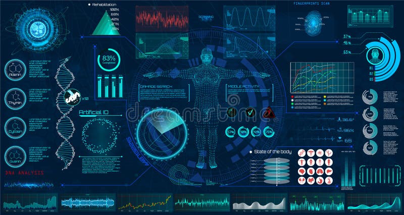 Geplaatste de elementen van algemeen medisch onderzoekhud Interface stock illustratie Geplaatste de elementen van algemeen medisch onderzoekhud Interface stock illustratie